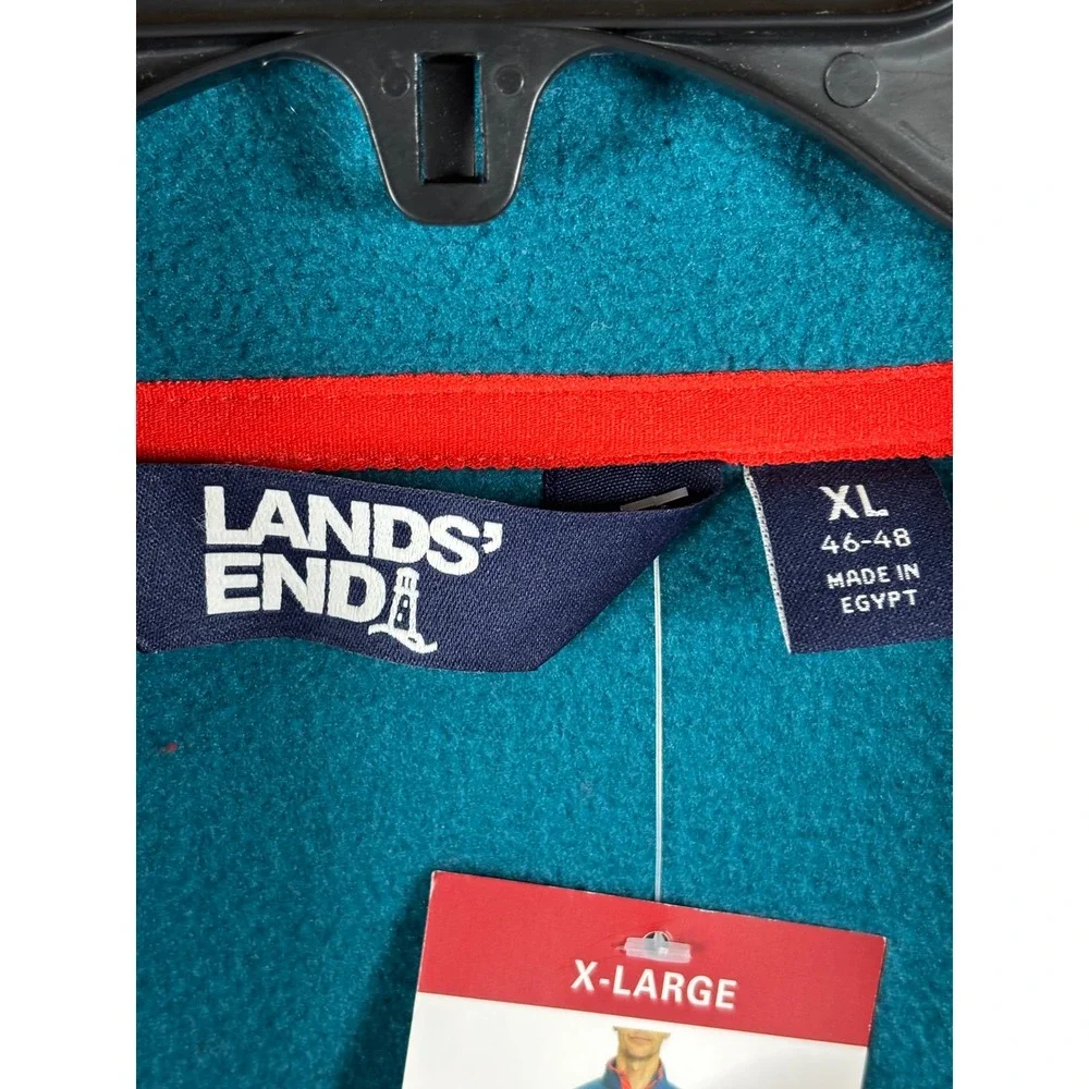 Lands End Mens XL Fleece Pullover Teal Navy Colorblock Quarter Snap NEW - Picture 2 of 5